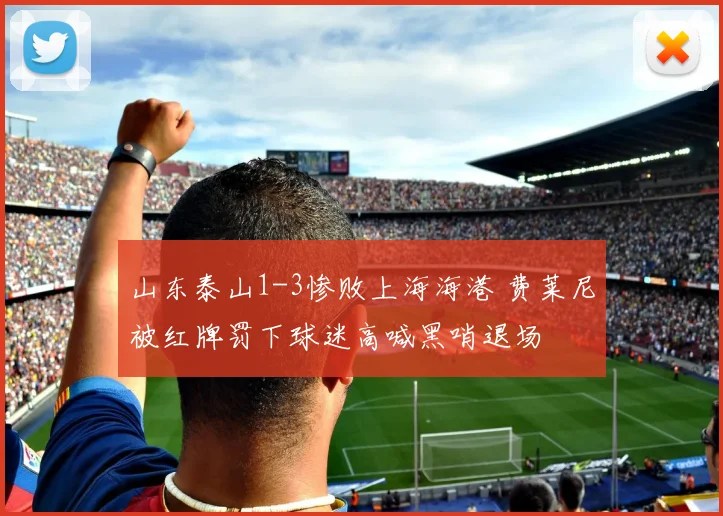 山东泰山1-3惨败上海海港 费莱尼被红牌罚下球迷高喊黑哨退场